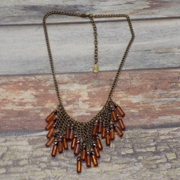 Vintage Robert Rose Necklace Bohemian Lucite Charms Chain Bib - Picture 1 of 6